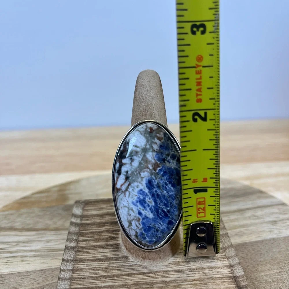 BLUE SODALITE GEMSTONE RING 925 SILVER OVERLAY SIZE 9.5 - Picture 8 of 8